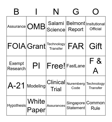 Research Administration Day Bingo Card