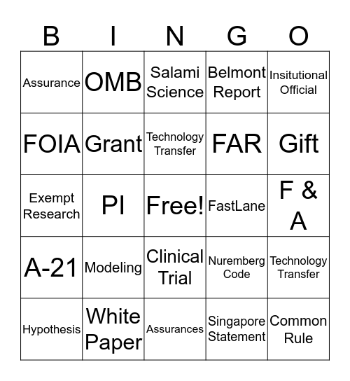 Research Administration Day Bingo Card