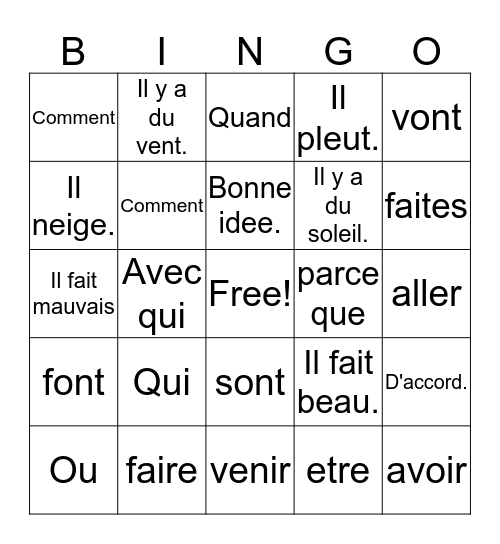 Unit 5 review and PAWS Bingo Card