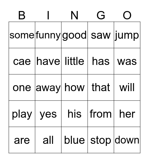 List 2 and 3 Bingo Card