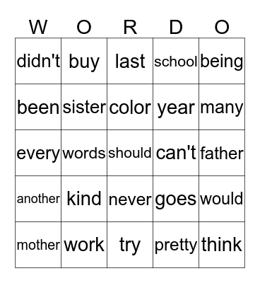 List 7 Bingo Card