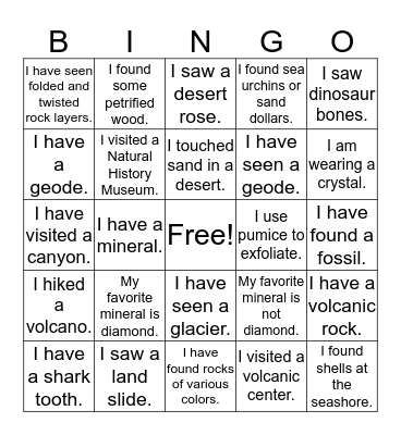 Geology Bingo Card