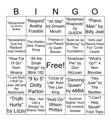 DQMB Sing Along Bingo Card