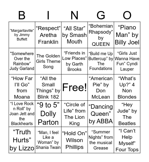 DQMB Sing Along Bingo Card