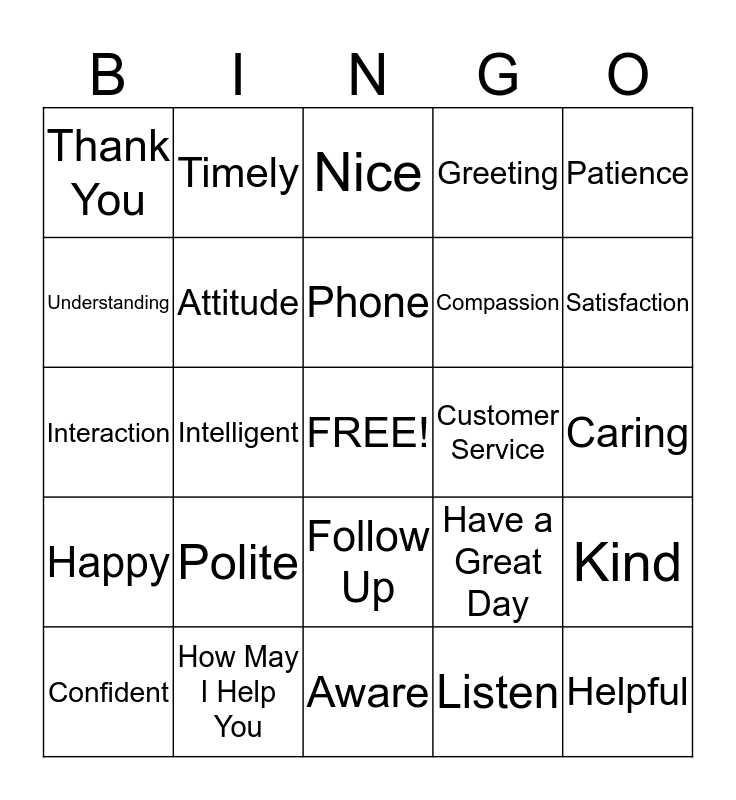 Customer Service Appreciation Week Bingo Card