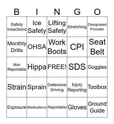 Safety Bingo Card