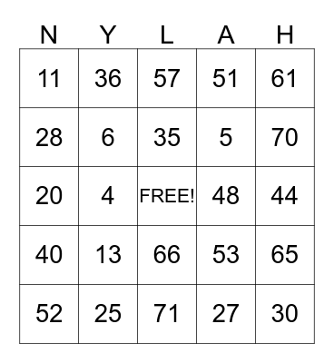 NYLAH'S FIRST BIRTHDAY Bingo Card