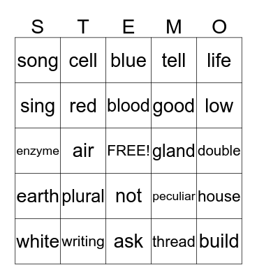 Stemo Bingo Card