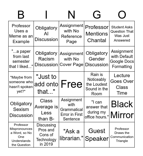 309 Bingo Card