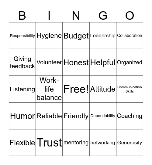 Soft Skills Bingo Card