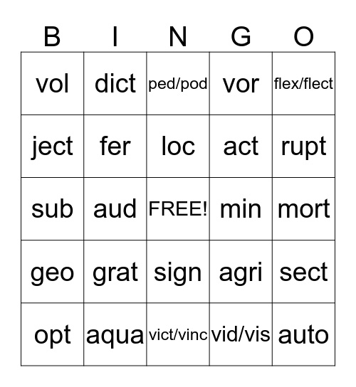 September-March Roots Bingo Card