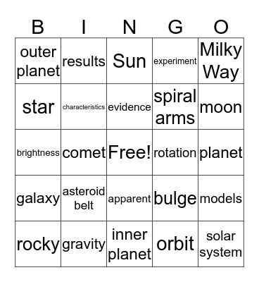 SPACE Bingo Card