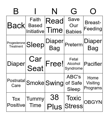 Faith Based Baby Shower BINGO Card