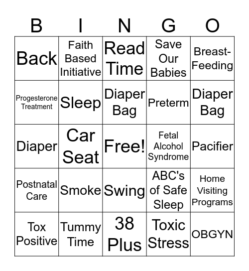Faith Based Baby Shower BINGO Card