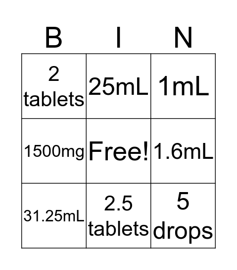 Brock's Calculation Bingo Card