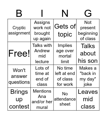 Walker Bingo Card