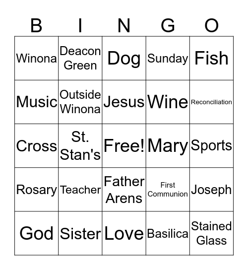 3rd Grade Faith Formation Bingo Card