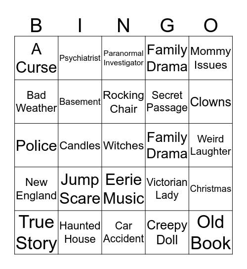 HORROR MOVIE BINGO Card