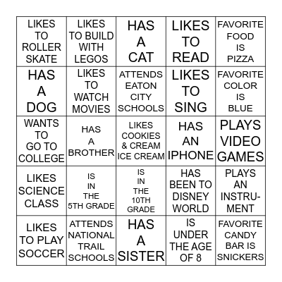 FGT FAMILY KIDS Bingo Card