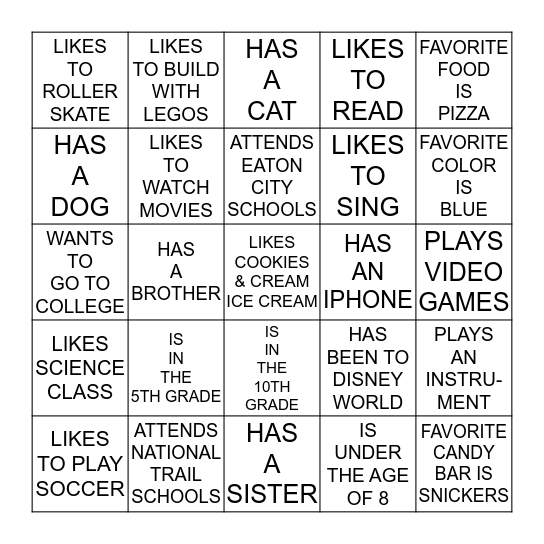 FGT FAMILY KIDS Bingo Card