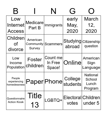 2020 Census Bingo Card