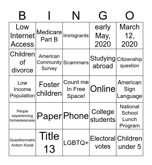 2020 Census Bingo Card