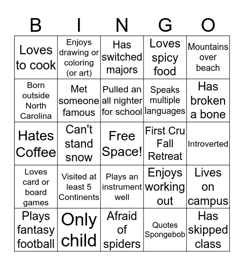 Human Bingo Card