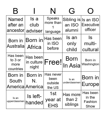 Culture Bingo Card