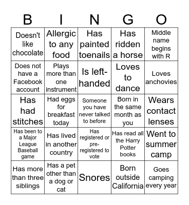 OPHELIA GIRL BINGO Card
