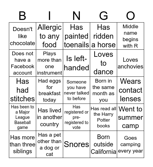 OPHELIA GIRL BINGO Card