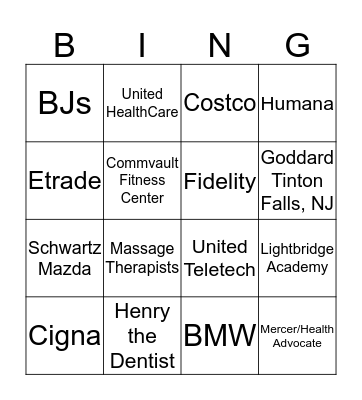 Commvault Benefit Fair BINGO Card