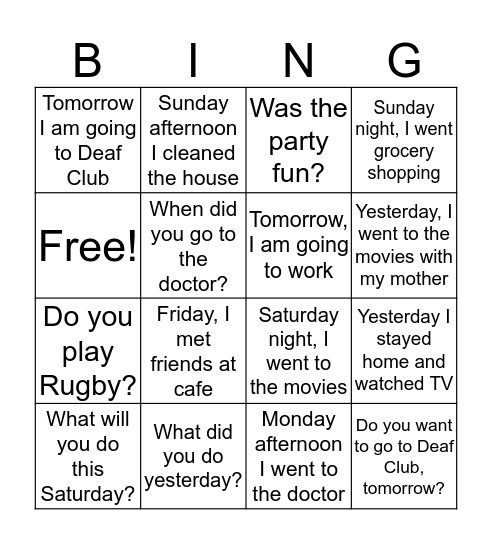 Everyday activities  Bingo Card