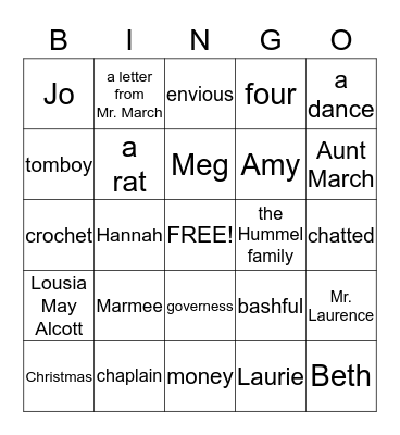 Little Women (Ch. 1-4) Bingo Card