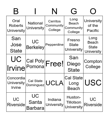 Colleges of Kelly Teachers Bingo Card