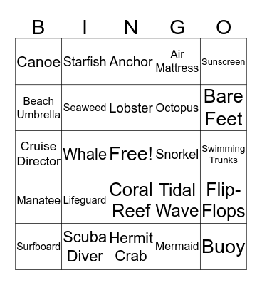 By the Sea, By the Sea Bingo Card