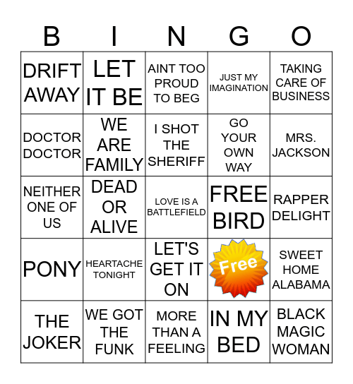 KAMIKAZE KARAOKE 925 Bingo Card
