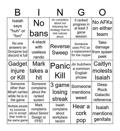 Bingo Six Bingo Card