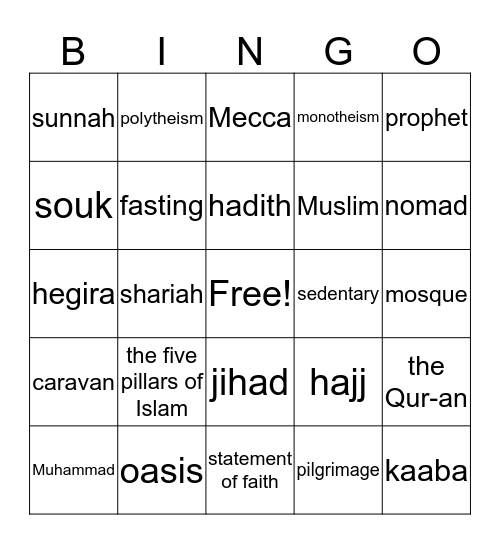 Islam Bingo Card