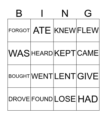 IRREGULAR VERBS Bingo Card