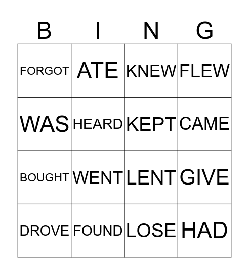 IRREGULAR VERBS Bingo Card