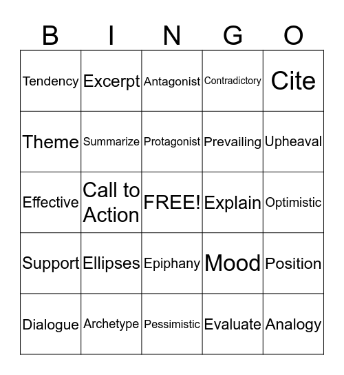 STAAR BINGO Card