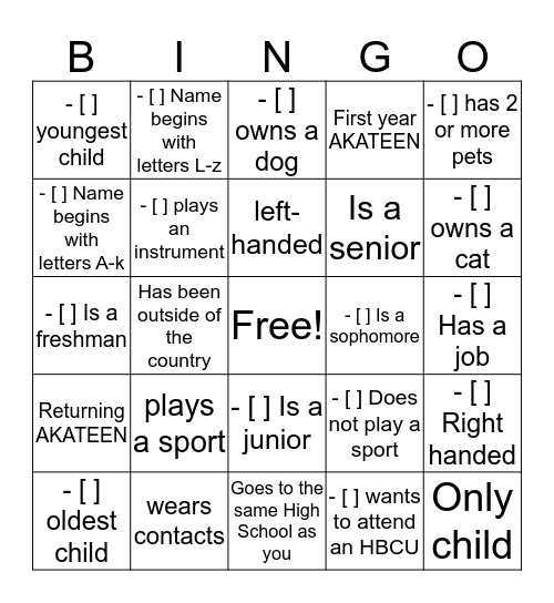 Human Bingo  Bingo Card