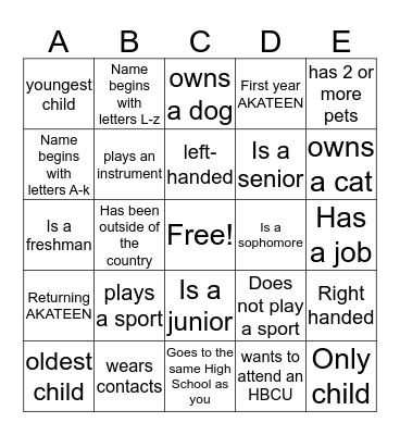 Human Bingo  Bingo Card