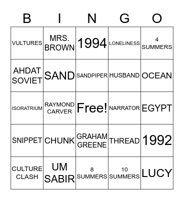 SANDPIPER Bingo Card