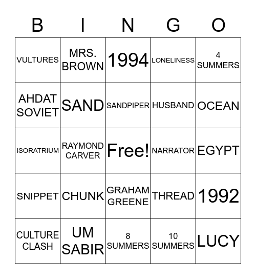 SANDPIPER Bingo Card