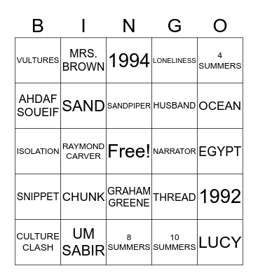 SANDPIPER Bingo Card