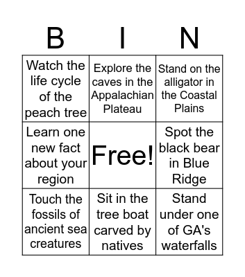 Nature Quest Region Hunt Bingo Card