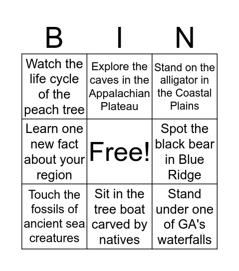 Nature Quest Region Hunt Bingo Card