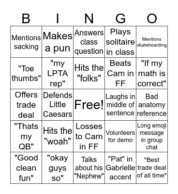 Slap Bingo Card