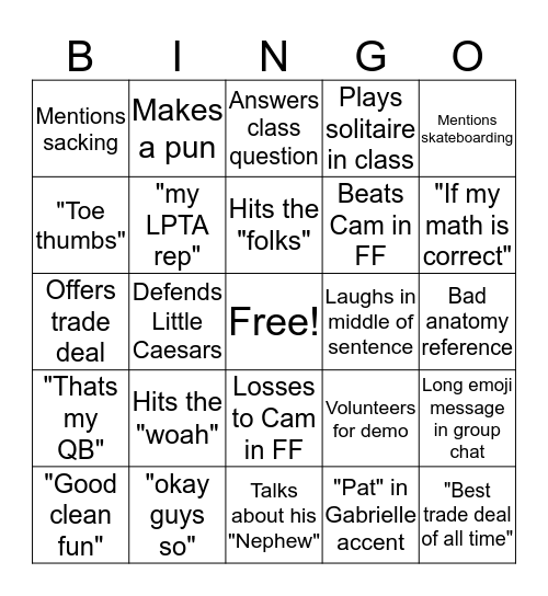 Slap Bingo Card